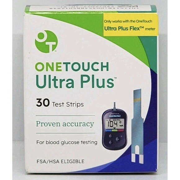 Onetouch Ultra Plus Blood Glucose Test Strips 30 Count - Long Exp 2027-03-31 10z - Picture 1 of 5